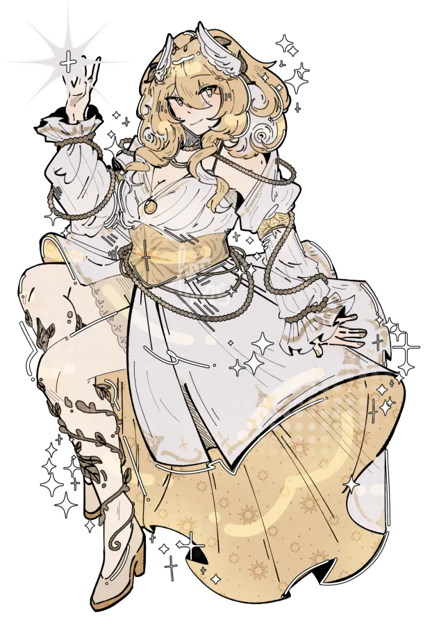 Fully custom character design in white and gold