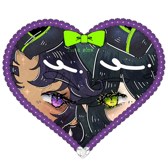 Character portrait inside a lacy heart frame